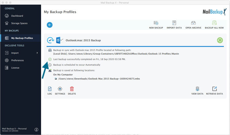 Outlook Mac Mail Backup is completed and your mails are protected now